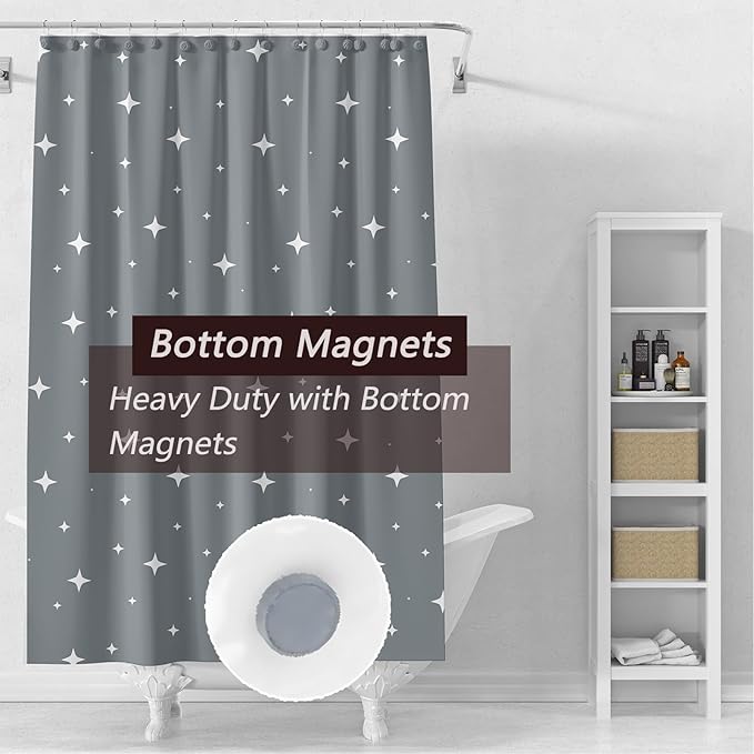 TIKABC Black Shower Curtain Liner, 4G PEVA Shower Liner, Plastic Peva Waterproof Shower Curtains, 72x72 inch with Grommet Holes 3 Magnetic Weights