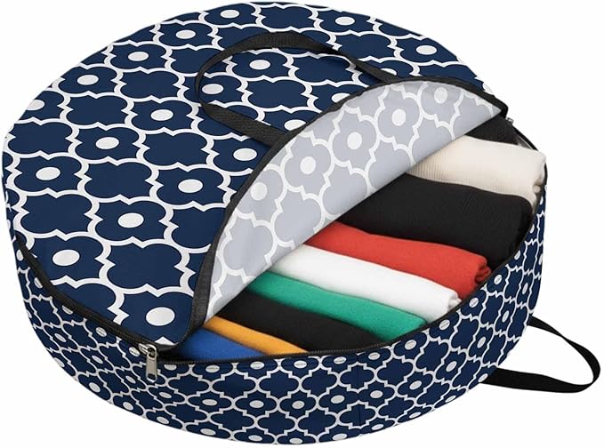 Storage Bag Blue Moroccan Design Round Storage Totes Bins Closet Organizers with Zippers & Handle Geometric Art Clothes Storage Container for Bedroom Dorm Space Saving Packing Supplies Moving Bags