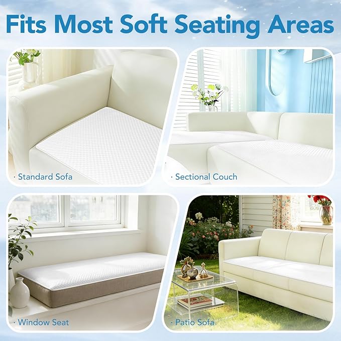 Non Slip Cooling Couch Cover for Seat, Pet Friendly Couch Protector for Dogs&Pets,Breathable Sofa Cushion Cover for 2–3 Seater Couches,Soft Washable Sofa Pad for Leather&Fabric Sofas,White,25.6"×70.9"