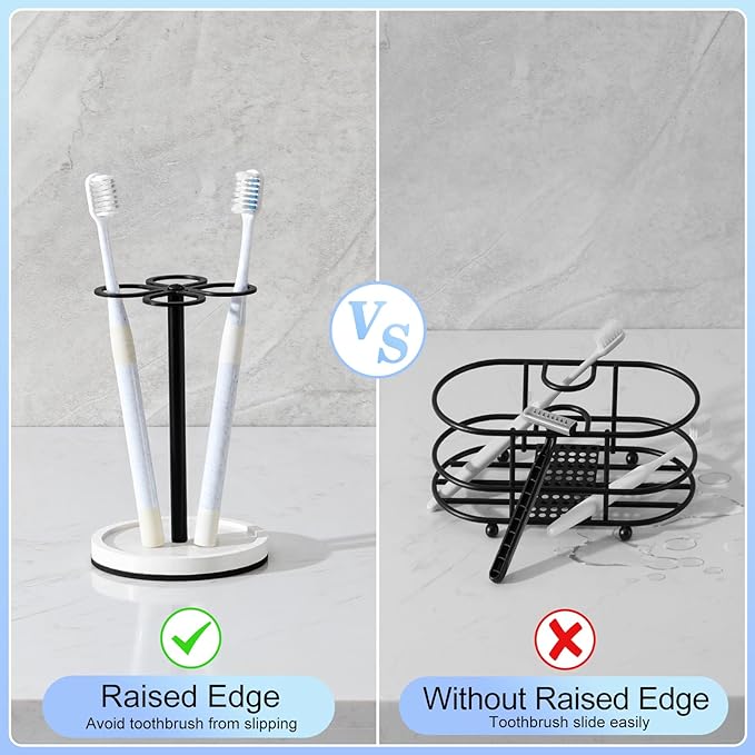 Luxspire Toothbrush Holder Stand, Stainless Steel Toothbrush Organizer with Diatomaceous Earth Base, Toothbrush Holder for Bathroom, Suitable for Home, Hotel Countertop Vanity, Matte Black