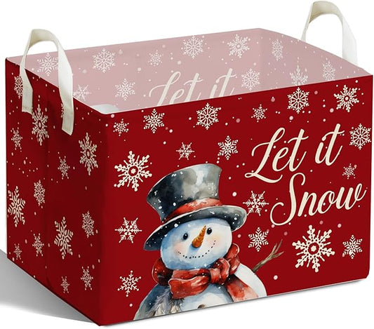 Merry Christmas Snowman Rectangular Basket,Waterproof Boxes with Handle, Toy Snowman Storage Box for Boys Girls, Merry Foldable Book Storage, Christmas Gifts Basket for Family, Christmas Party Decor