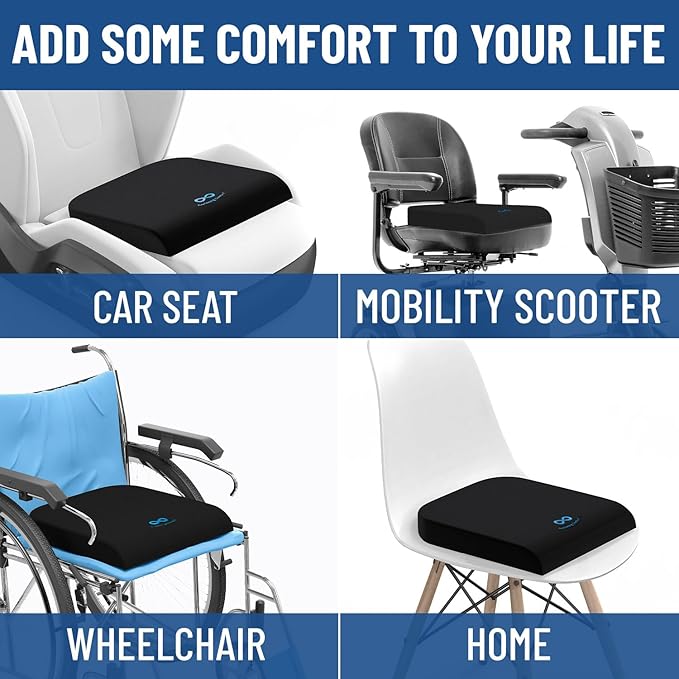 Everlasting Comfort Memory Foam Seat Cushion for Chair - Wheelchair Cushions for Tailbone Relief - Chair Cushion Covers for Pressure Sores - Ventilated Gel Seat Cushion for Chair, Seniors, & Adults