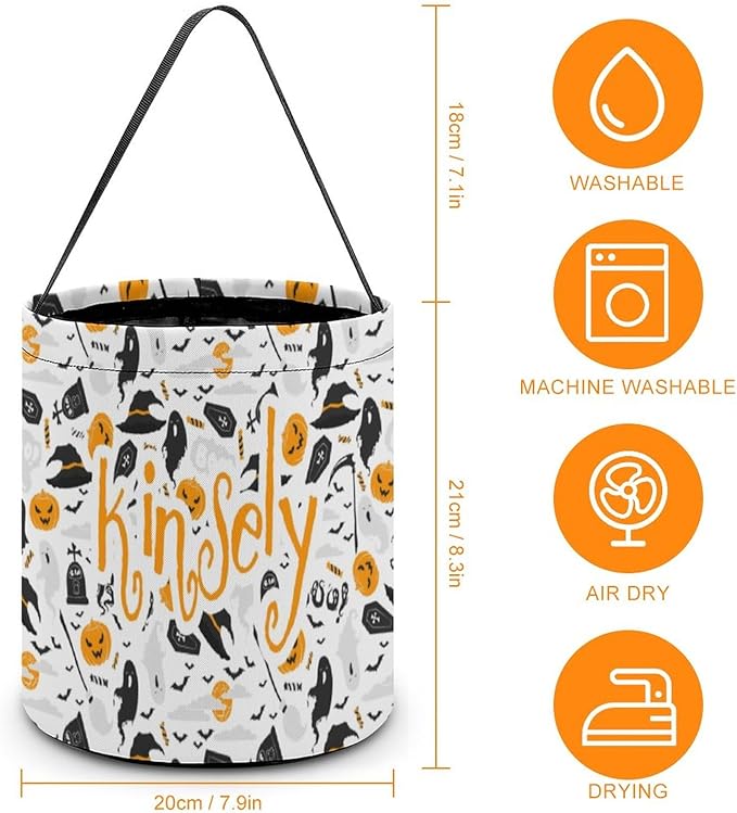 Personalized Halloween Trick or Treat Candy Bag with Name Custom Text Party Tote Bucket Halloween Candy Basket Gift (Bag-6)