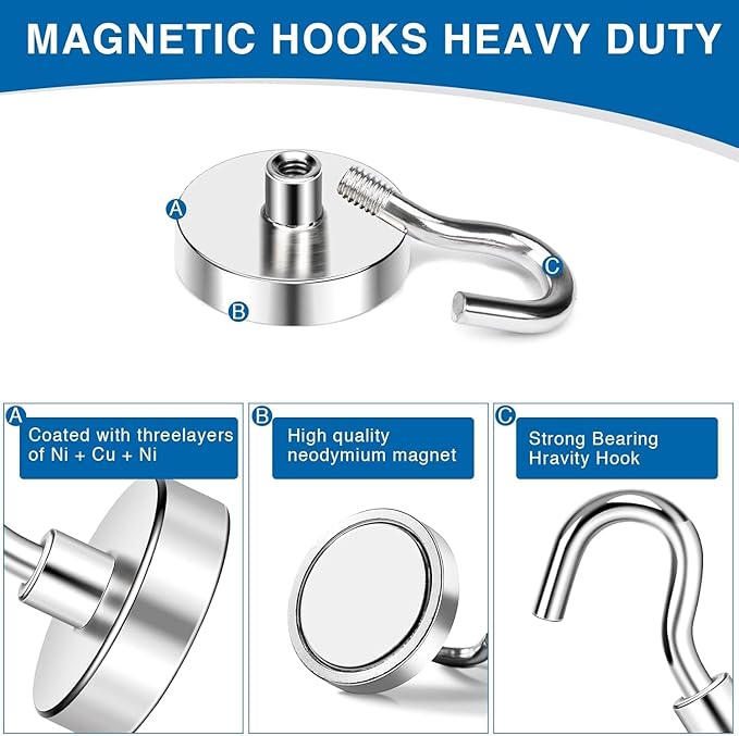 LOVIMAG Strong Magnetic Hooks, 30lbs Utensil Racks Kitchen Utensil Holders Hanging Cruise Cabins, Ship Essentials, Rare Earth Magnet for Refrigerator,Hanging,Classroom,Ceiling-25 Pack
