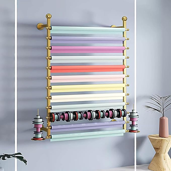 Wall Mounted Wrapping Paper Stand, Multi-Tier Metal Ribbon Rack, Fabrics Display Holder for Clothing Store, Removable Ribbon Board(Rod 120cm/47.2in)