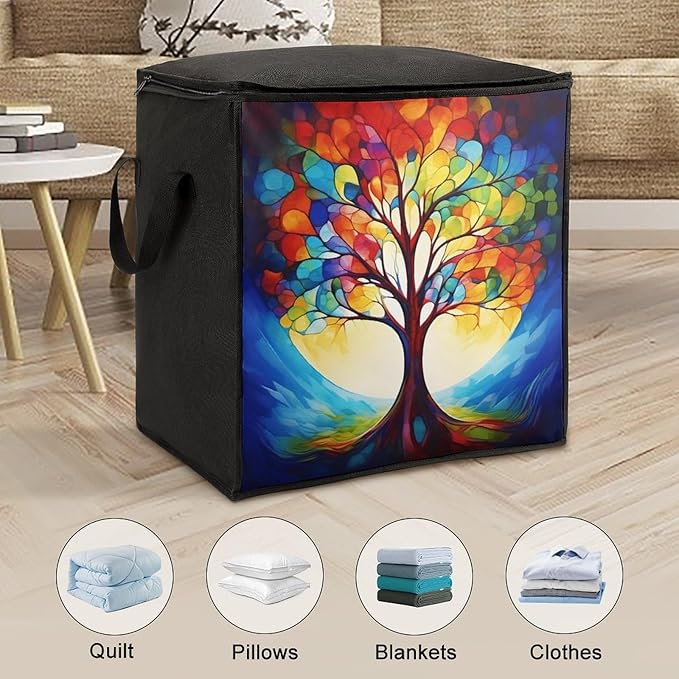 Large Storage Bags Tree Foldable Clothes Storage Containers with Zippers Bed Storage with Handles Dual Zippers for Comforters Clothes Blankets Pillows