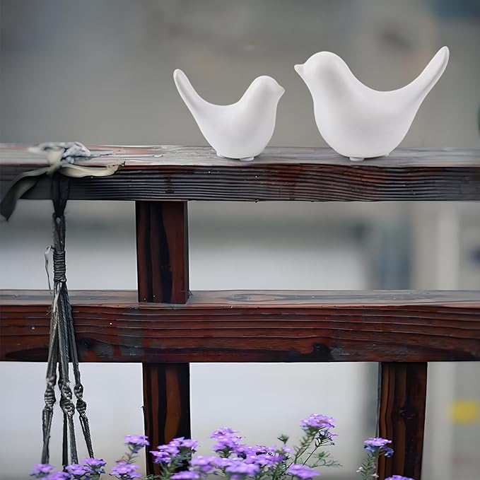 Elegant White Small Bird Sculptures,Modern Abstract Art Pieces for Bookshelf Decor, Coffee Table Decor, and Luxury Home Decor Accents(2Pcs White Birds)