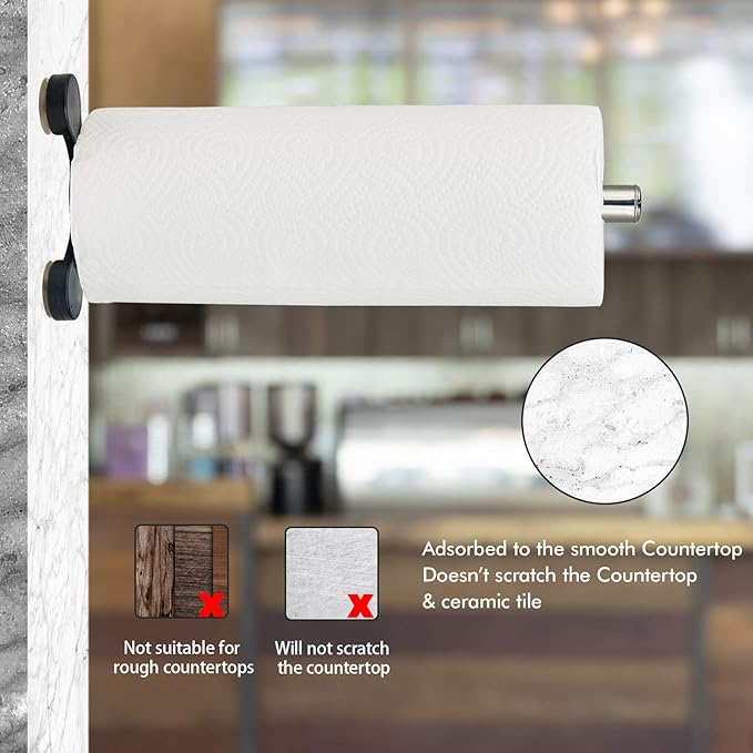 TOPKITCHEN 2 Pcs Stainless Steel Countertop Paper Towel Holder, Heavy Duty Weighted Base with Suction Cups, Free Standing Kitchen Roll Holder for Wall or Table