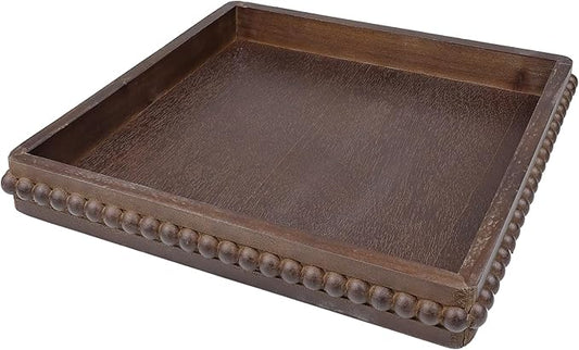 Hrastany Square Wood Decorative Tray, Rustic Coffee Table Serving Tray for Ottoman, Farmhouse Kitchen Counter Organizer, Bedroom, Home Decor(Retro Brown)