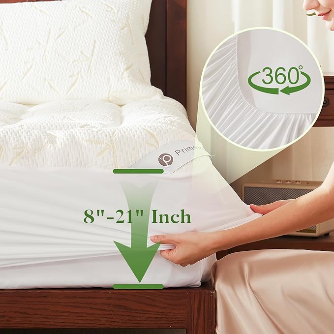 PRIMESOFT 100% Waterproof Full Size Mattress Topper, Thick Pillow Top Mattress Pad，Up to 21 Inch Deep Pocket,Soft Breathable Mattress Pad for Back Pain, Protector Cover(Beige)