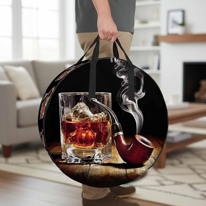 Storage Bag Whisky Glass Round Storage Totes Bins Closet Organizers with Zippers & Handle Wine Old Fashioned Cigarettes Clothes Storage Container for Bedroom Dorm Space Saving Packing Supplies Bags