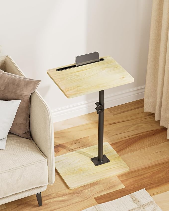 Masupu Sofa Arm Tray Table - 360° Swivel Height Adjustable End Table, Small Snack Side Table for Couch, C Shaped Table for Bed, Chair or TV Tray Table(Natural)