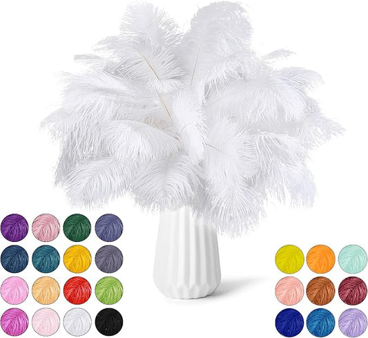 30pcs White Ostrich Feathers Natural Bulk 13-16in(33-40cm) Vase Craft Wedding Home Party Centerpieces Christmas Day Decoration