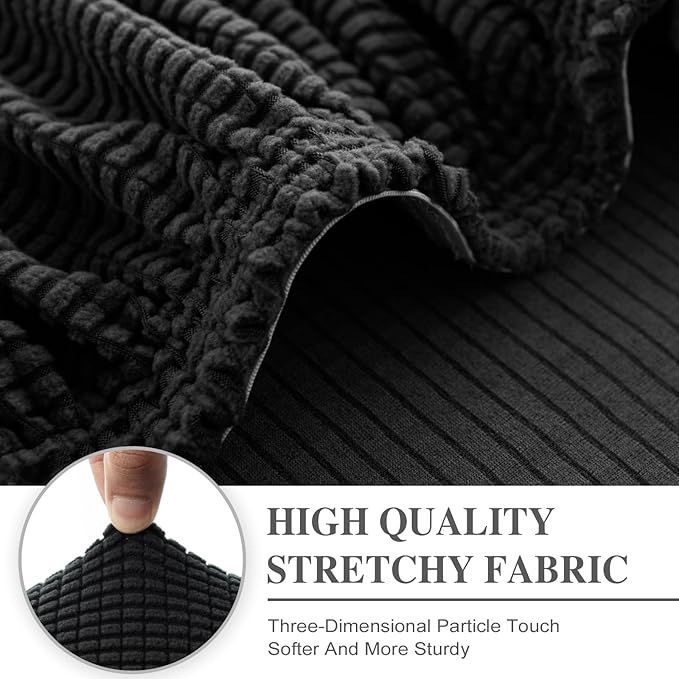 LA MEACK Couch Cushion Cover Chaise Lounge Cover Washable Separate Seat Chaise Couch Cover Stretch Sectional Sofa Slipcover(1 Piece for Chaise or Sofa 3-Seater, Black)