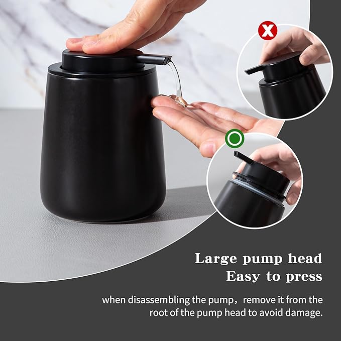 Enra Foaming Black Soap Dispenser,12 oz Ceramic Hand Soap Dispenser, Refillable Dish Soap Dispenser,Modern Foam Soap Dispenser for Bathroom,Kitchen with Easy-to-Press Pump (Black Foam Type)