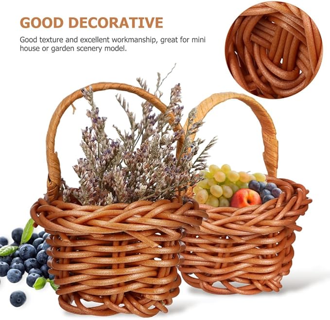 Cabilock 12pcs Mini Woven Basket with Handles Miniature Storage Basket Farmhouse Desktop Decorative Accessories for Wedding Party Favors Tree Hanging Ornaments Crafts, Chocolate
