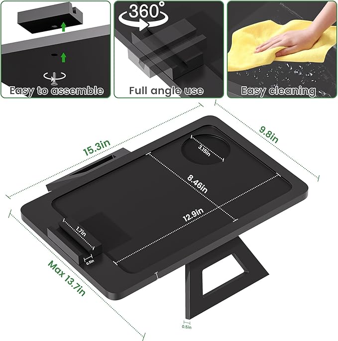 Youpehom Bamboo Sofa Tray,Couch Arm Table, Clip-On Armrest Tray Table for Wide Couch Foldable Tray with 360° Phone Holder Couch Arm Tray for Eating/Drinks/Snacks/Remote