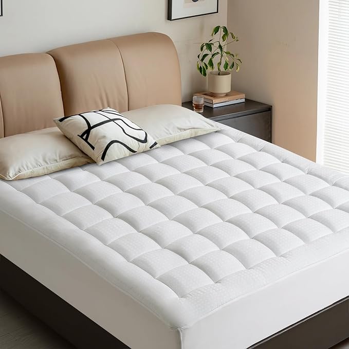 LEISURE TOWN Cotton Mattress Pad Full Size Fitted Quilted Mattress Cover Pillow Top Mattress Topper Cooling Soft Breathable Mattress Protector with 8-21 Deep Pocket,Machine Washable (54x75 White)