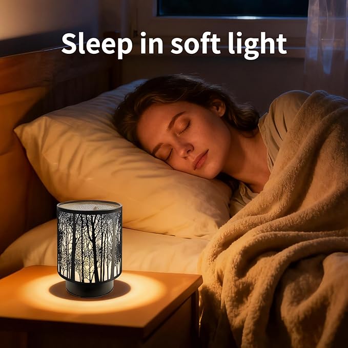 Battery Operated Table Lamp, Cordless Lamps for Home Décor, Nightlight with LED Bulb with Timer for Living Room Bedroom Tabletop Entryway Centerpiece Gift (Forest)