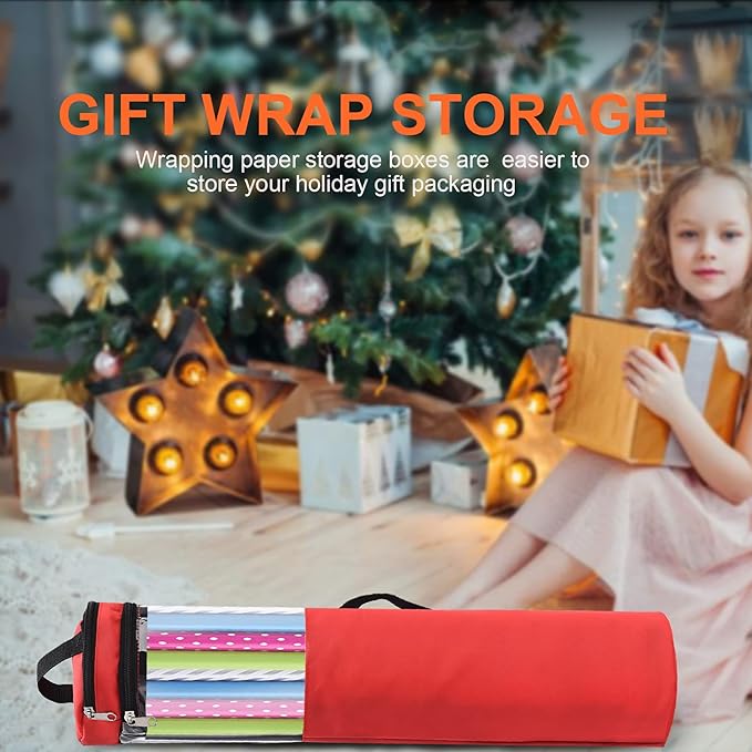 Long Gift Wrap Organizer Bag 42x8.8in Christmas Wrapping Paper Storage Bin 600d Oxford Under Bed Gift Wrap Storage with Clear Window, Dual Zips, Carry Handles