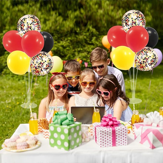 ZJDHPTY Red Yellow and Black Balloon Stand Centerpiece Table Decorations for Mouse Birthday Movie Night Party Decorations(Red yellow black set4)