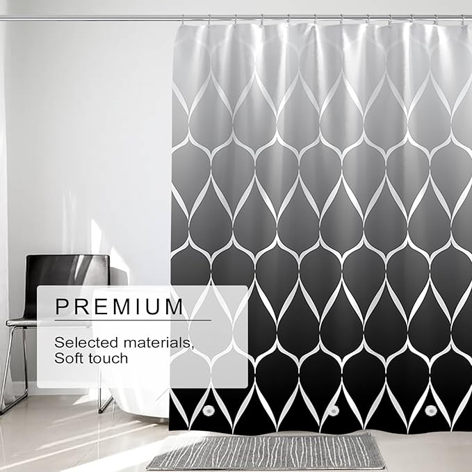 TIKABC Black Shower Curtain Liner, 4G PEVA Shower Liner, Plastic Peva Waterproof Shower Curtains, 72x72 inch with Grommet Holes 3 Magnetic Weights