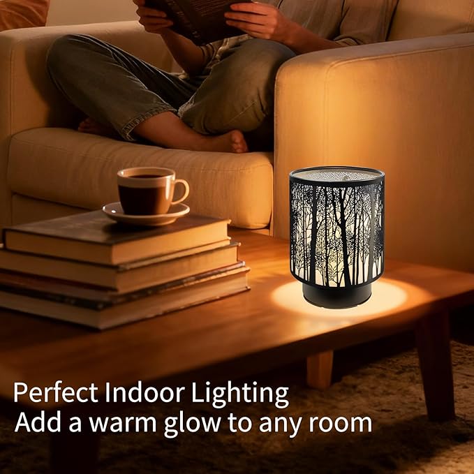 Battery Operated Table Lamp, Cordless Lamps for Home Décor, Nightlight with LED Bulb with Timer for Living Room Bedroom Tabletop Entryway Centerpiece Gift (Forest)