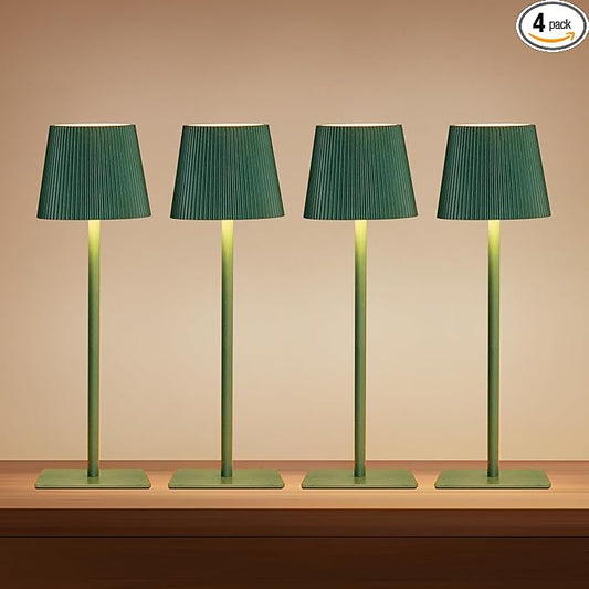 LUTEC 4 Pack Cordless Table Lamp,6000mAh Rechargeable Battery Operated Desk Lamp,Two Adjustable Heights,Waterproof, Touch Control & 3 Color Stepless Dimming for Restaurant/Bedroom/Bars/Outdoor (Green)