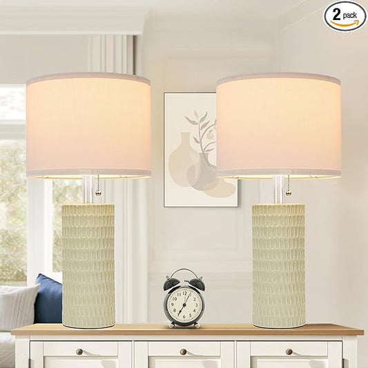 Reaketon Table Lamps for Living Room Set of 2, Ceramic Table Lamps for Bedroom, 20" Modern Lamps for Night Stands, Light Green