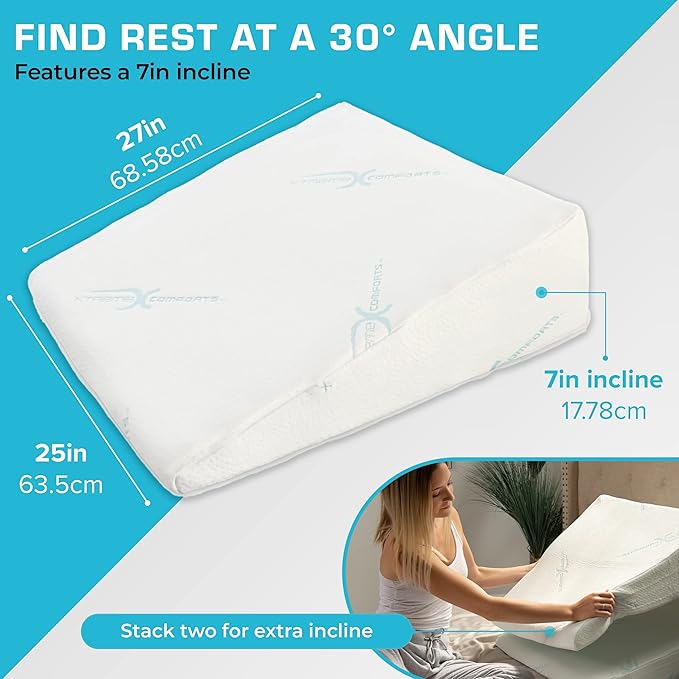 Xtreme Comforts Wedge Pillow Headboard | 7 Inch Bed Wedge Pillow Cushion for Sleeping, Reading, and Lounging | Multi-Use Support for Upright Rest, Back Support & Leg Elevation