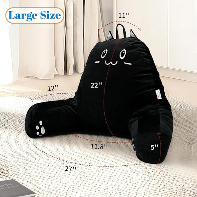 SUNSIDE Kitty Reading Pillow for Sitting in Bed, Shredded Memory Foam Cute Back Pillows for Adult and Children with Arms, Cat Design Bed Pillow, Back Support Pillow with Washable Cover