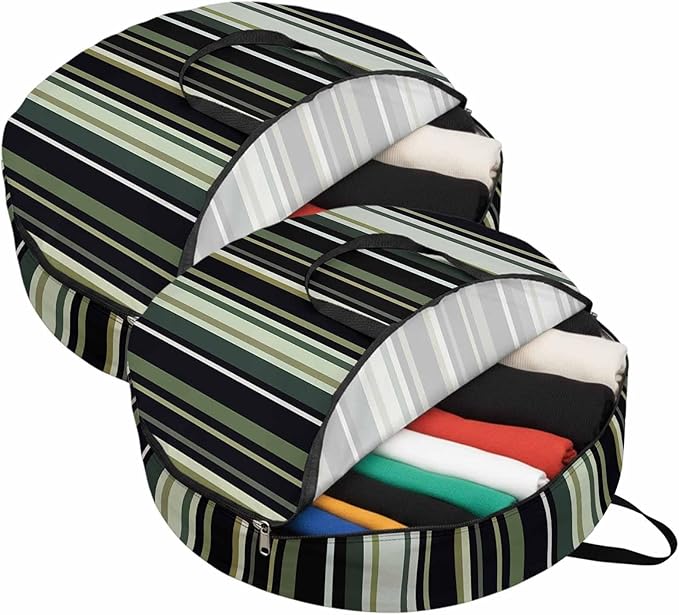 30 Inch Round Storage Bag 2 Pack,Green Black Stripe Pattern Waterproof Wreath Storage Container with Handles&Zipper Line Texture Closet Organizer Bags Garland Box