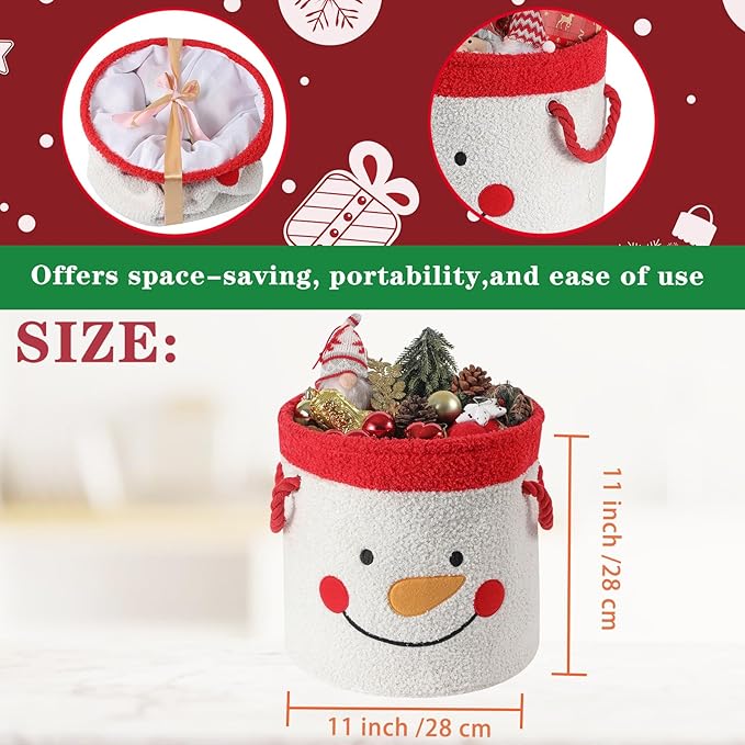 INough Christmas Gift Basket, Large Red Collapsible Storage Bin with Handles, Empty Fabric Holiday Basket for Presents, Blankets, Home Decor and Gift Giving