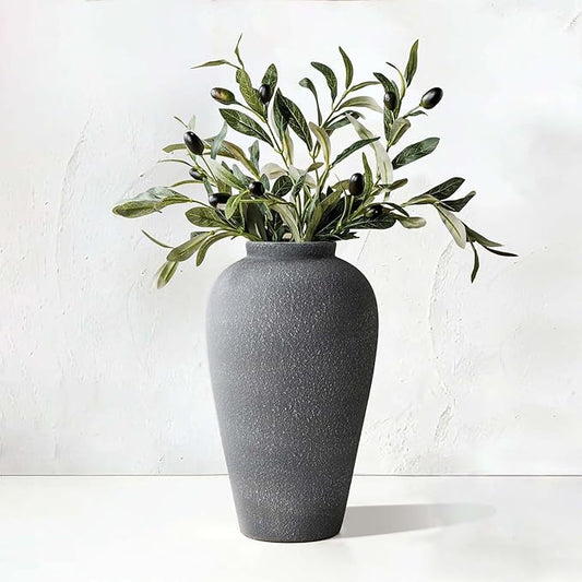 Black Ceramic Vase 9.2 inch, Large Farmhouse Table Vases, Tall Rustic Decorative Vases for Home Decor, Living Room Coffee Dining Shelf Mantel Decoration, Gray Black