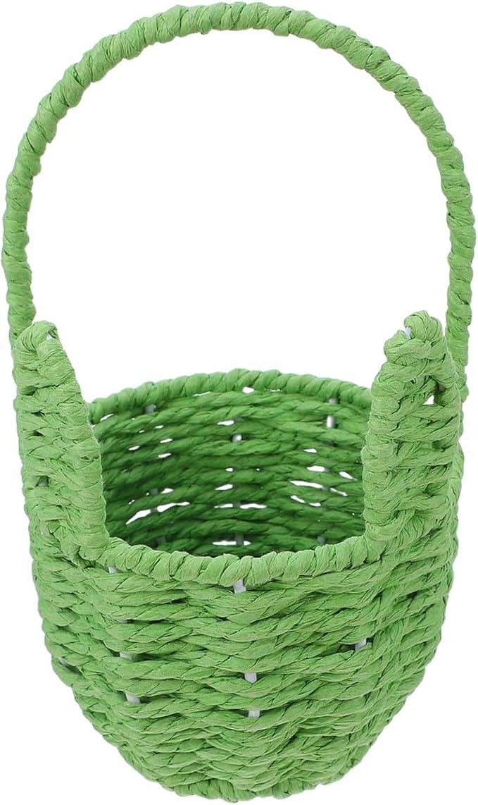LOGOFUN Handwoven Paper Rope Bunny Ears Basket for Easter Egg Hunt Party Decoration and Candy Storage 8.2x4.9x3.3inches Green