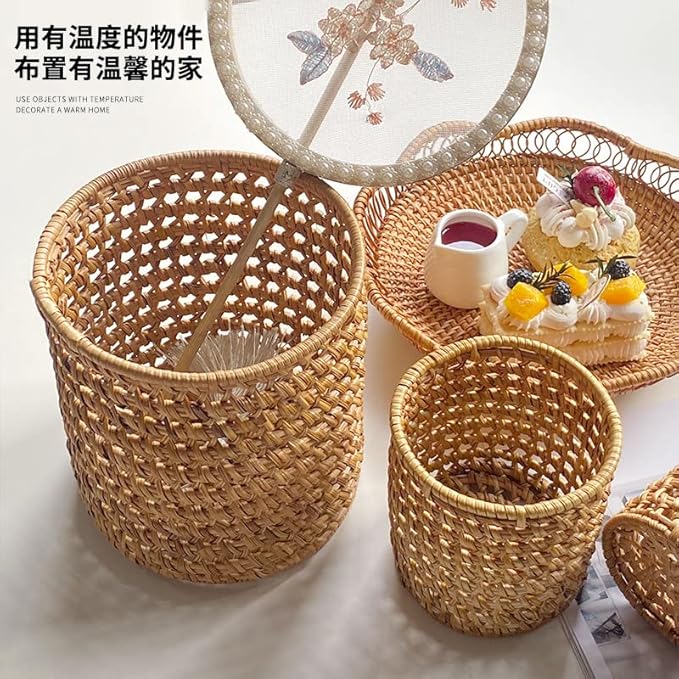 4pcs/Set Autumn Rattan Manual Woven Storage Ornaments Pu'er Tea Can Ornaments Solid Wood Color Storage Ornaments Storage Basket