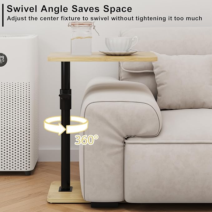2Pcs Sofa Armrest Tray Table - 360° Bamboo Swivel TV Trays - Height Adjustable Side Table for Bed or Chair with Phone and Tablet Slots - End Tables for Small Spaces (2PCS, Standard)