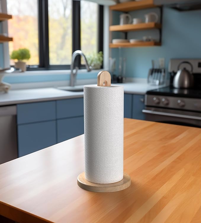 Wooden Paper Towel Holder Stand for Jumbo Roll - Stylish Kitchen Paper Rack Bathroom Towel Roll Stand Organizer, UB, Solid Wood Simply Standing Countertop Paper Roll Holder, Standard