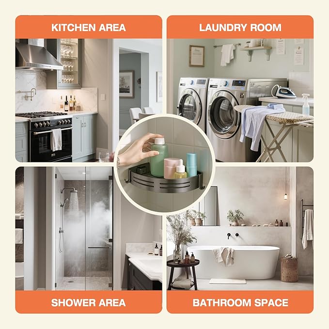 Lekesky Corner Shower Caddy Suction Cup, Shower Corner Shelf with a Towel Bar, No Drill shower rack, bathroom shelves for Organizers and Storage, Shower Shampoo Holder(Aluminum, 2-Pack, Gunmetal Gray)