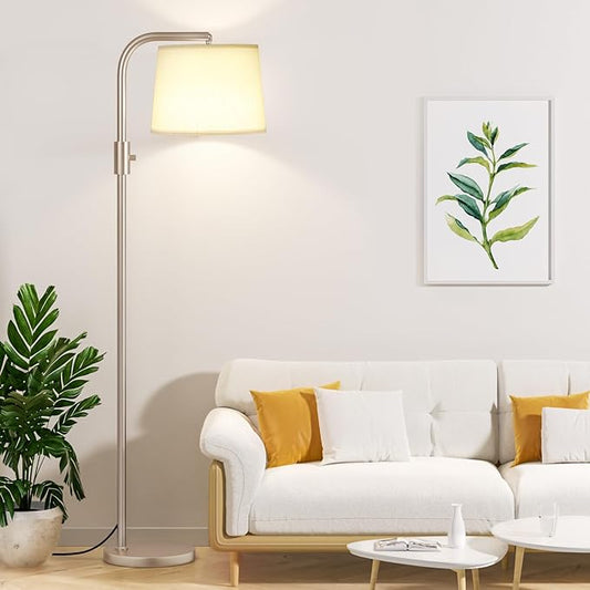 Ambimall 𝐅𝐮𝐥𝐥𝐲 𝐃𝐢𝐦𝐦𝐚𝐛𝐥𝐞 Floor Lamp - Floor Lamps with 9W 𝐋𝐄𝐃 Bulb, Standing Lamps for Living Room with Adjust Head, Modern Standing Tall Light Rotary Switch for Office(Mocha and Beige)