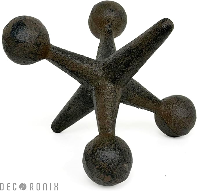 Vintage Cast Iron Jack Sculpture Set of 2 - Industrial Retro Office Decor Statues - Masculine Shelf Accents - Rustic Table Art Sculptures & Eccentric Home Figurines