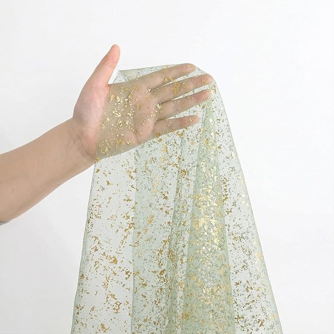 Artoid Mode Sage Green Gold Gauze Table Runner 59x120 Inch 10FT, Glitter Metallic Foil Sheer Dining Wedding Anniversary Holiday Birthday Table Decor for Home Party