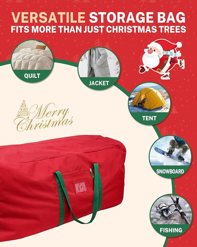 Christmas Tree Storage Bag, MaidMAX Christmas Tree Bag Fits Up to 7.5 ft Tall, Heavy-Duty 600D Oxford Fabric Christmas Tree Storage Box with Handles, Wide Opening Tree Storage Container (Red)
