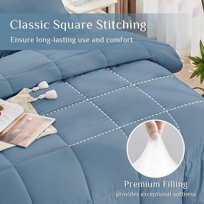 JOLLYVOGUE Twin Comforter Set, Ultra-Soft Bed in a Bag Twin Size 5 Pieces, Oeko-TEX Certified Bedding Set with Down Alternative Comforter, Sheets, Pillowcases & Shams, Dusty Blue