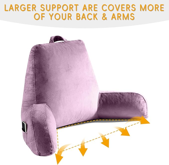 OAISZ Reading Pillow for Sitting in Bed Adult, Reading Pillow with Shredded Memory Foam, Bed Pillow with Washable Cover, Back Pillow Sitting Up with Extend Arms, Purple, X-Large