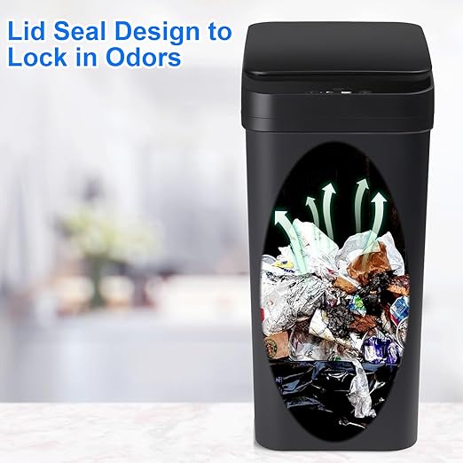 Anborry Bathroom Automatic Trash Can 4 Gallon Touchless Motion Sensor Small Garbage Can with Lid Smart Electric Plastic Narrow Garbage Bin for Living Room Bedroom Office Kitchen (Black)