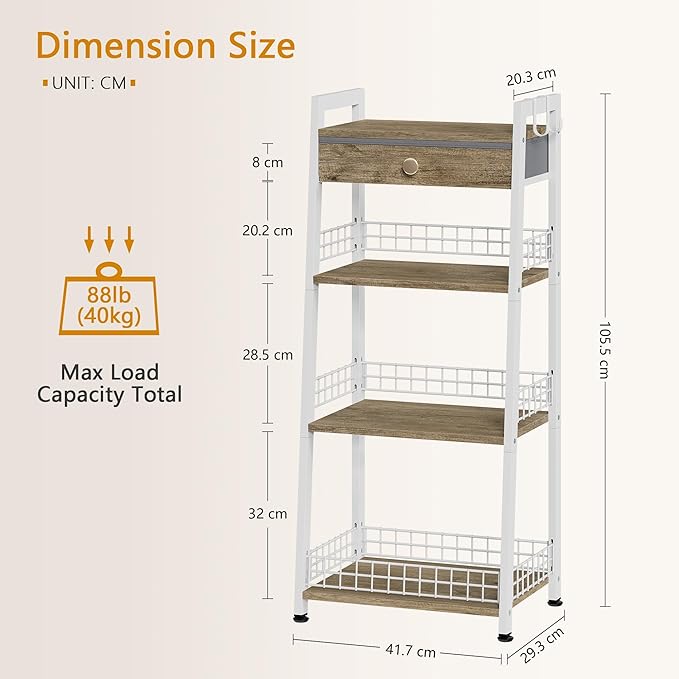 Gewudraw 4-Tier Ladder Shelf with Drawer, Bathroom Table Stand for Small Space, Standing Bathroom Shelves with Storage for Living Room Kitchen Bedroom, Organizer Shelf, White