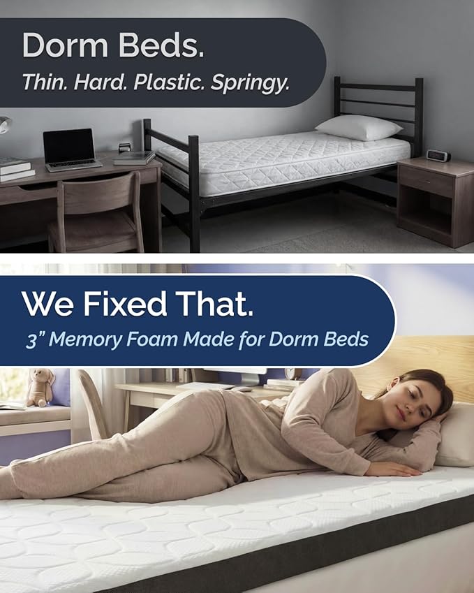 Memory Foam Mattress Topper with Cooling Cover - 3 Inch Cooling Gel Mattress Topper - Extra Plush, Thick and Comfortable - Twin XL Size Mattress Pad with Washable Cover - Pressure Relief Bed Topper