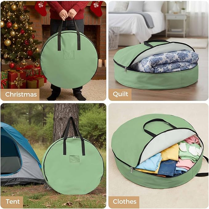 30 Inch Round Storage Bag 2 Pack,Avocado Green Solid Color Waterproof Wreath Storage Container with Handles&Zipper Modern Minimalist Style Closet Organizer Bags Garland Box
