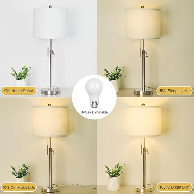 Qingmiao Table Lamps Set of 2, 22" to 30" Adjustable Nightstand Lamps for Bedroom, Dimmable End Table Lamps for Living Room Console Entry Farmhouse Home Decor, New House Warming Gifts